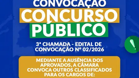 Câmara Municipal convoca aprovados em 3ª chamada de concurso público