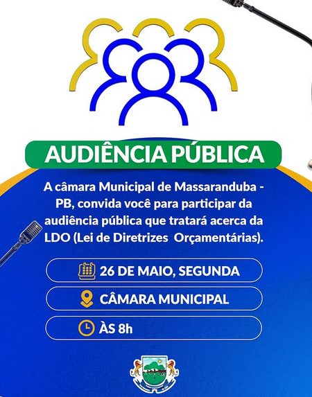 Audiência Pública da LDO 2026 será realizada na Câmara de Massaranduba nesta segunda-feira (26)