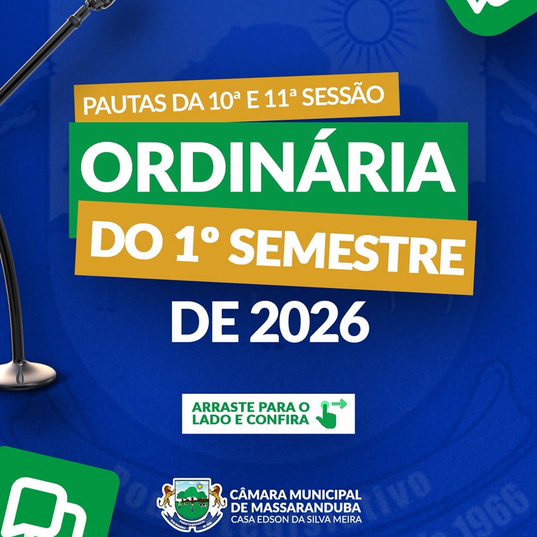 Câmara divulga pautas da 10ª e 11ª Sessões Ordinárias de 2026